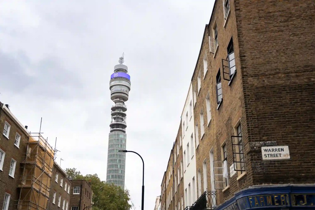 BT Tower in London, standing tall against the city skyline